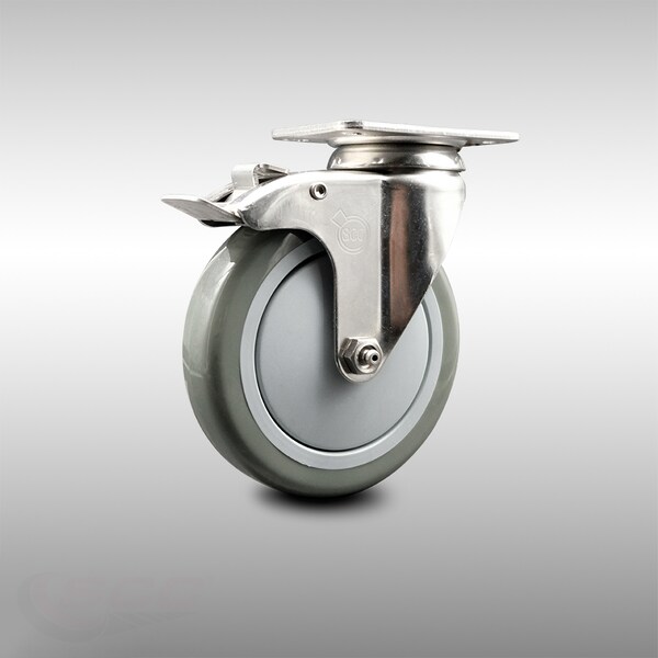 5 Inch 316SS Gray Polyurethane Swivel Top Plate Caster with Total Lock Brake